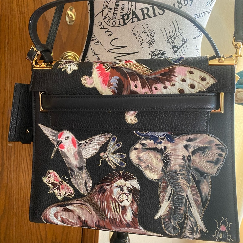 Valentino Garavani embroidered animal leather handbag